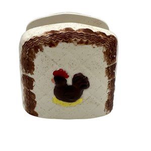 Vintage Hand Painted Chicken Themed Napkin Holder Ceramic 5" Tall White Brown
